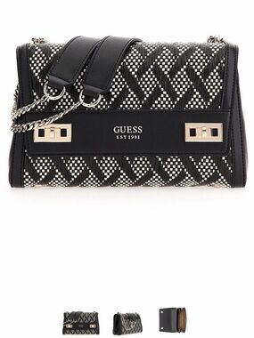 GUESS Black & White Woven Chain Crossbody Bag